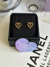 Load image into Gallery viewer, Chanel 21A Heart Multi coloured gems Gold tone earrings
