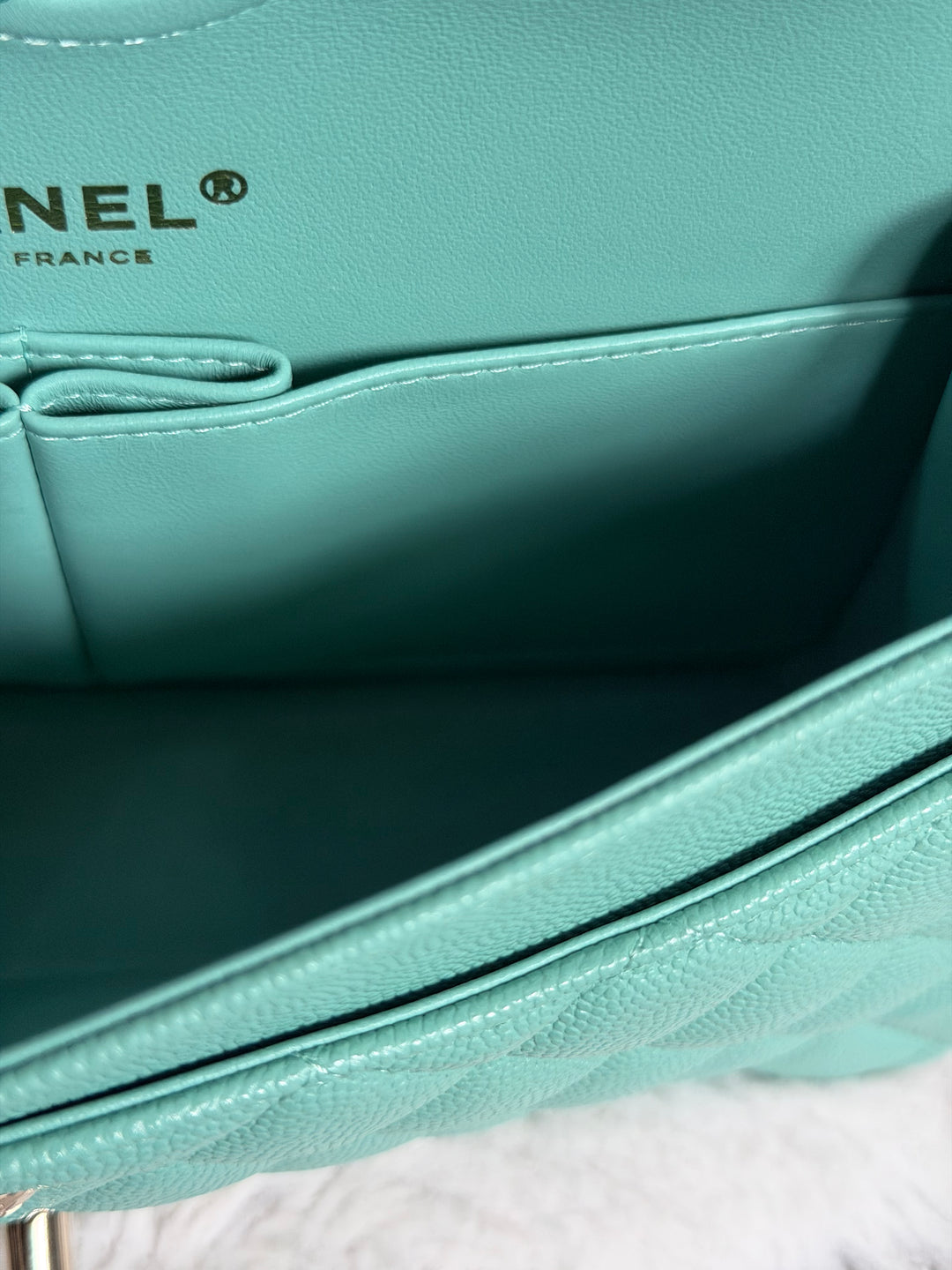CHANEL 21S series 31 Tiffany Green/Blue Caviar LGHW Small Timeless Classic Double Flap Bag 2021 super rare