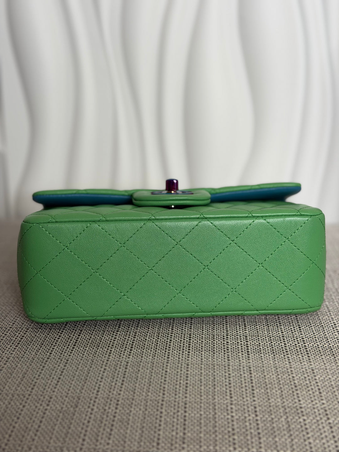 CHANEL series 31 21P Two Tone Green Blue Lambskin Rainbow Iridescent Hardware Mini Rectangular Flap Bag 2021