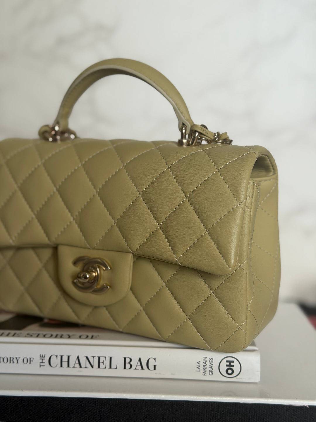 CHANEL 23A Pistachio Green Lambskin LGHW Mini Rectangular Flap Bag with Top Handle 2023