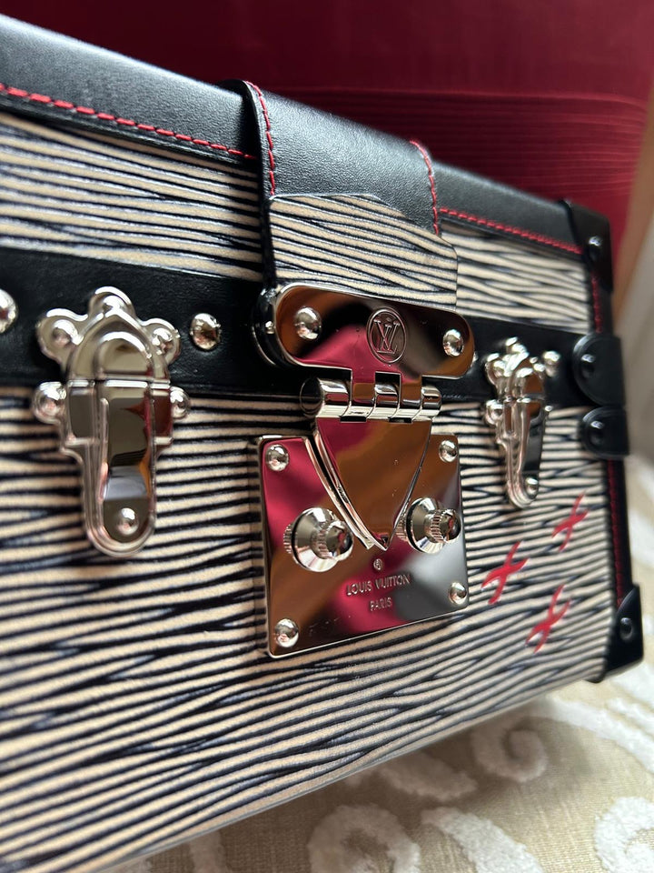 LOUIS VUITTON Red White and Black Leather Trunk Petite Malle with Silver Hardware 2015