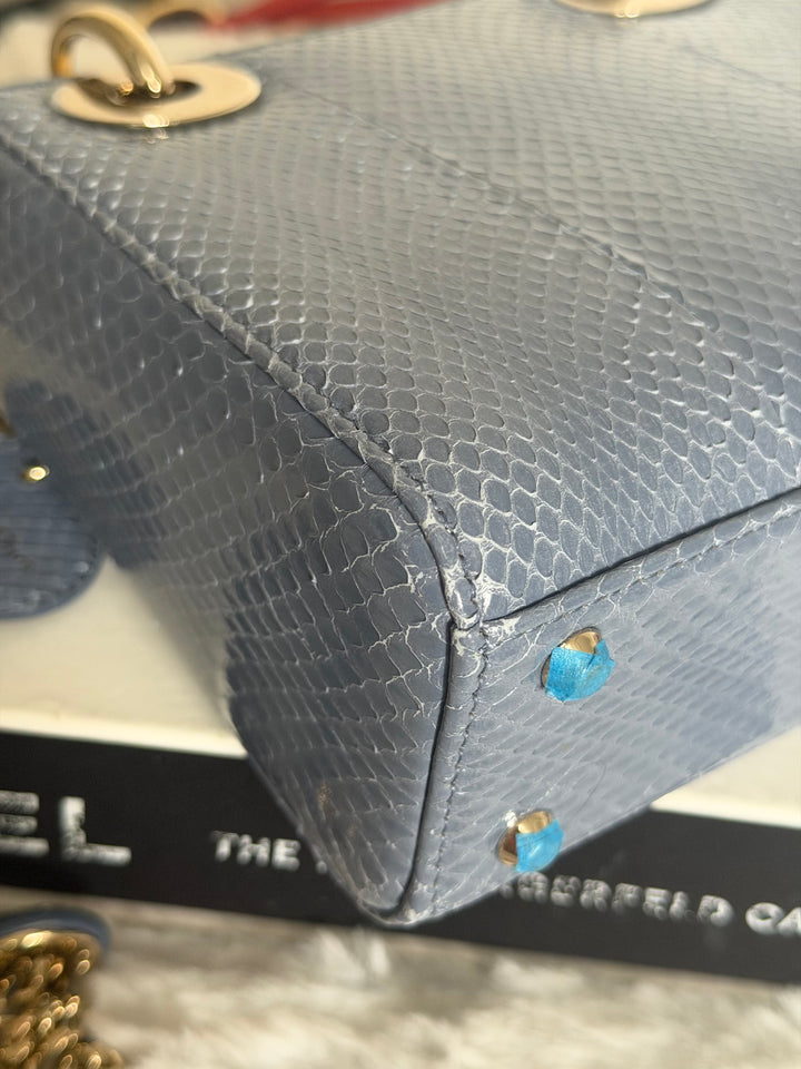 DIOR Lady Dior MINI in Blue Grey Python Leather LGHW 2020