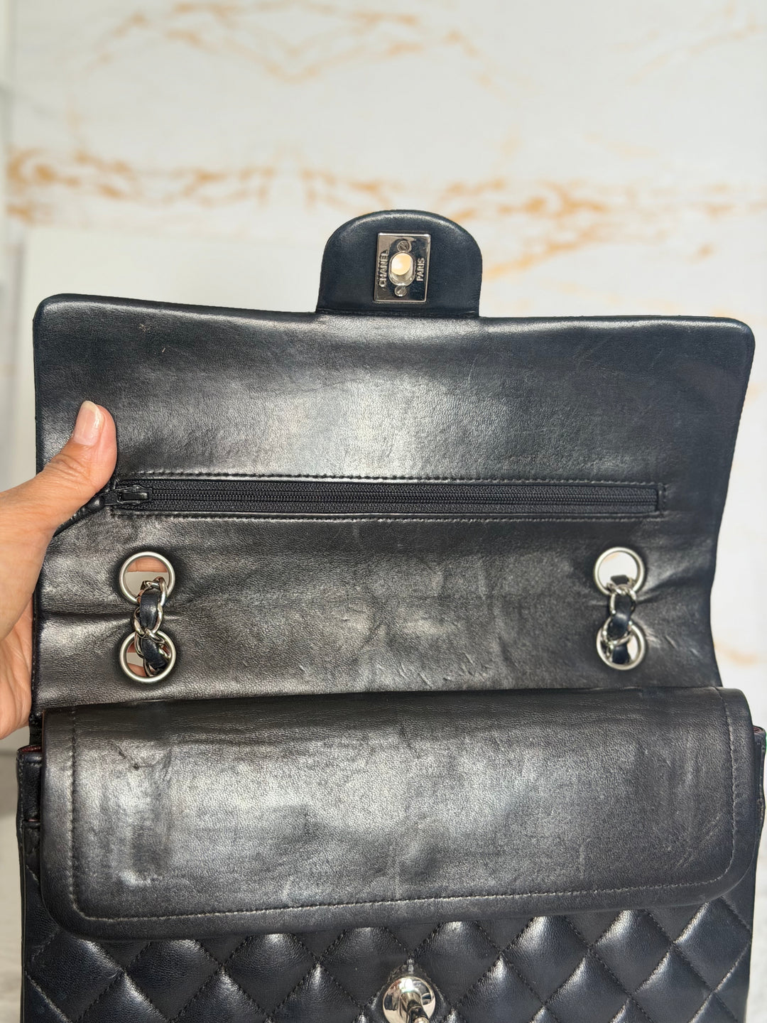 CHANEL series 12 Black Lambskin SHW Medium ML Timeless Classic Double Flap Bag 2011