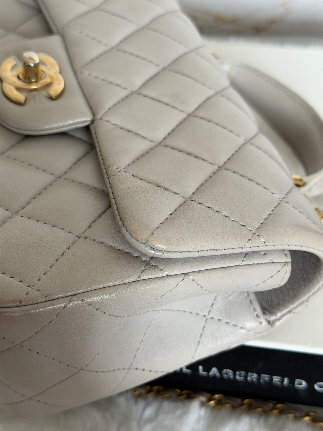 CHANEL Grey Lambskin aged GHW Mini Rectangular Flap bag Top Handle 2021 21A collection