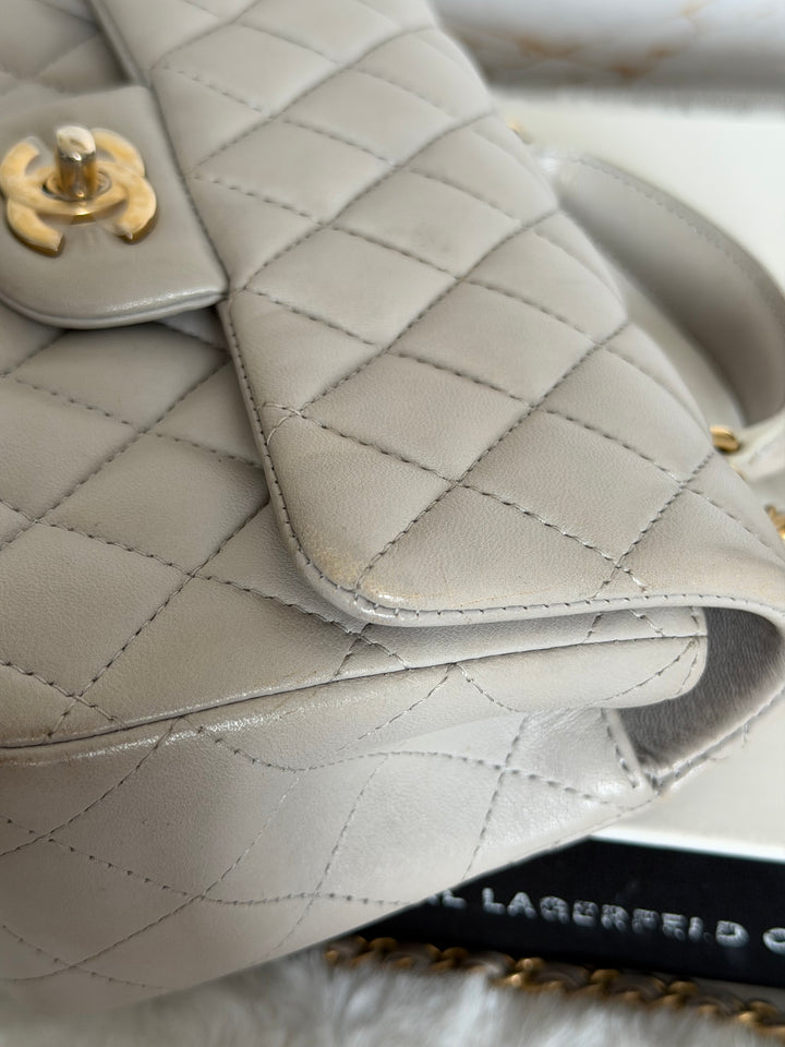 CHANEL Grey Lambskin aged GHW Mini Rectangular Flap bag Top Handle 2021 21A collection