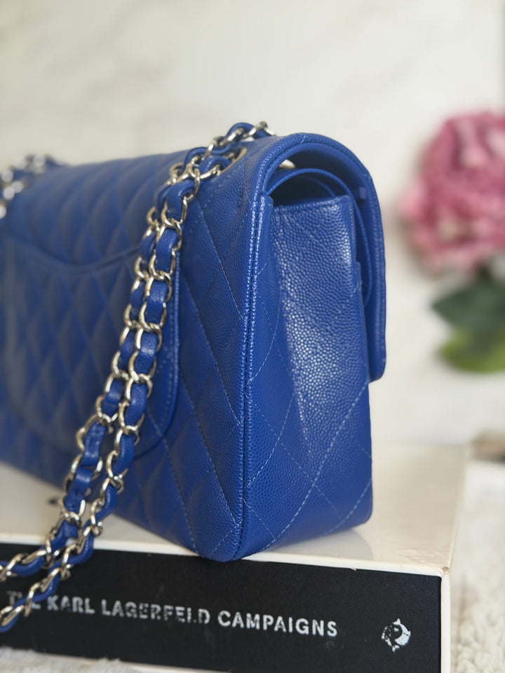CHANEL Dark Blue Caviar SHW Medium ML Classic Timeless Double Flap Bag 21K collection 2021