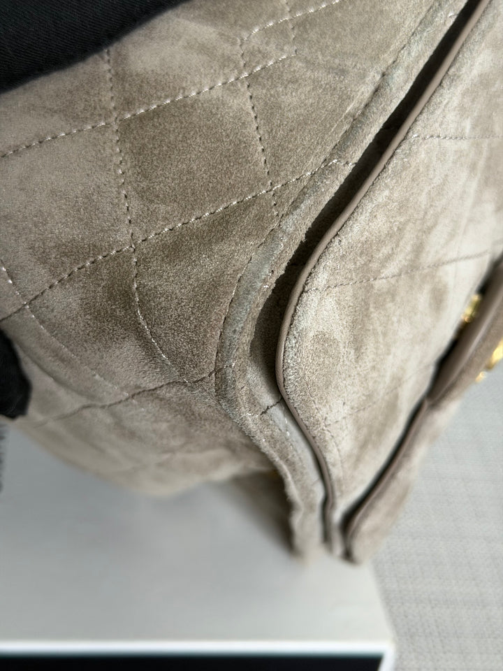 CHANEL Grey Suede 25 Hobo Bag size SMALL aged GHW 2025/2026