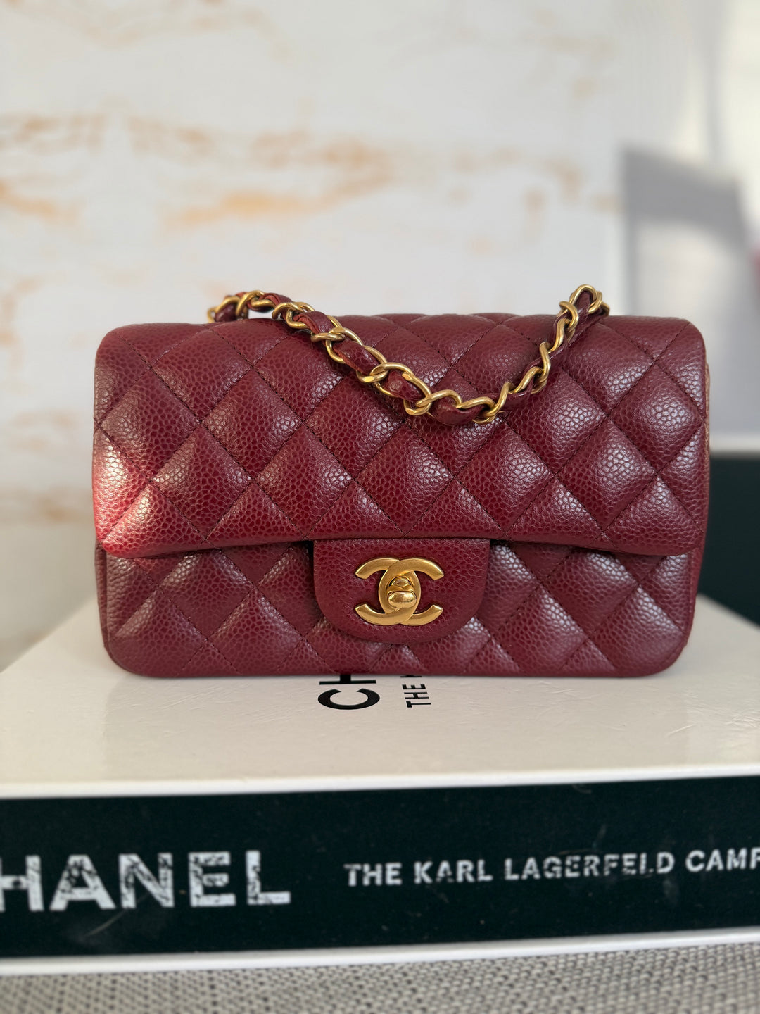 CHANEL series 21 15B collection Burgundy Caviar GHW Mini Rectangular Flap Bag 2015 RARE