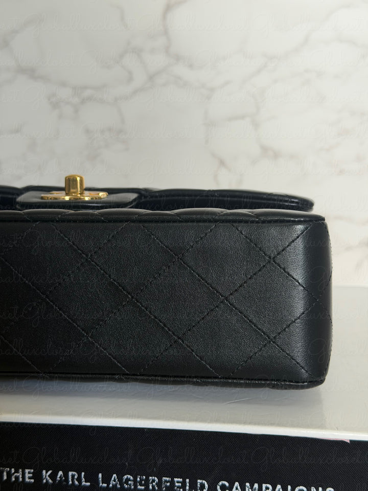 CHANEL Black Lambskin GHW SMALL Timeless Classic Double Flap Bag 2022 Microchipped