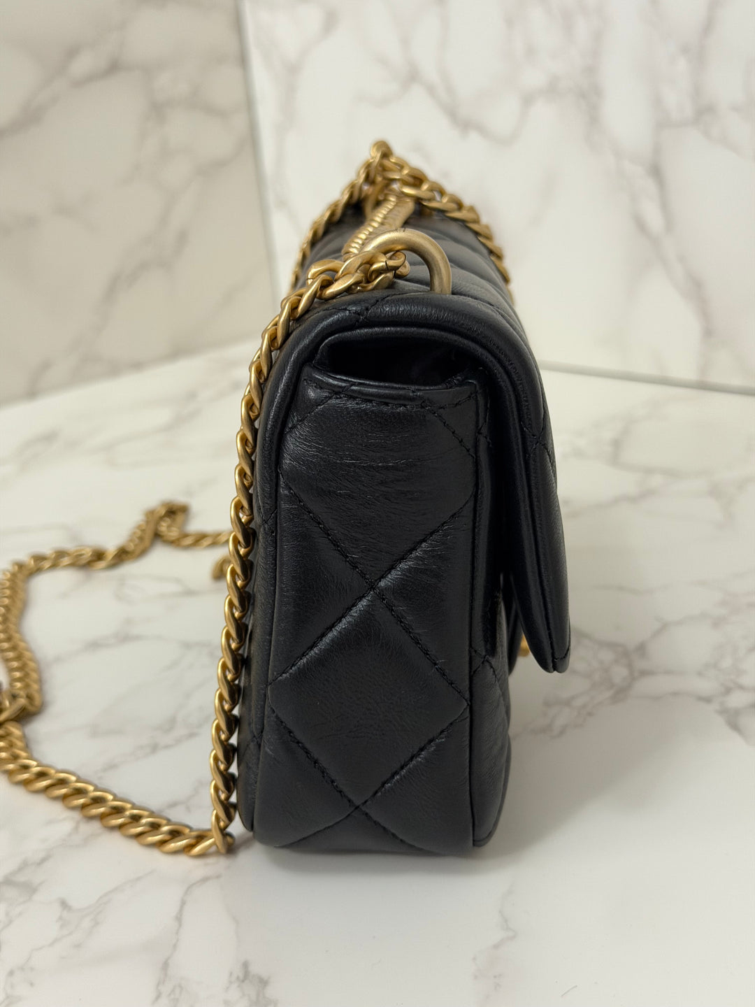 CHANEL Resin CC Black Lambskin Aged GHW Seasonal Flap Bag 2023