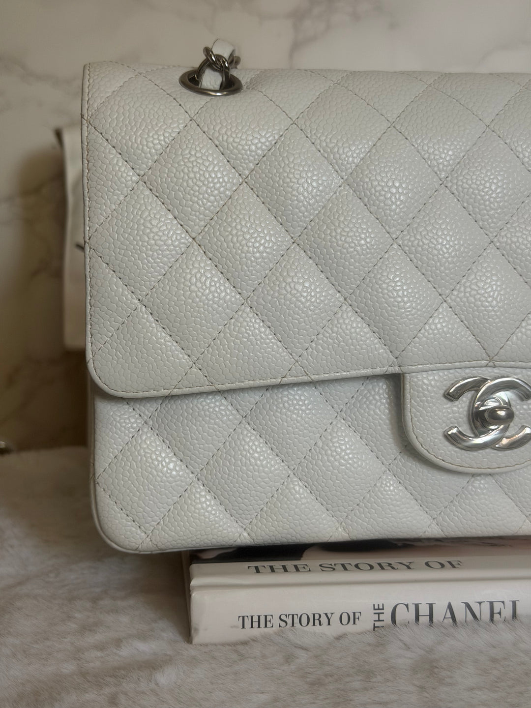 CHANEL series 12 Vintage White Caviar SHW Medium ML Timeless Classic Double Flap Bag 2009