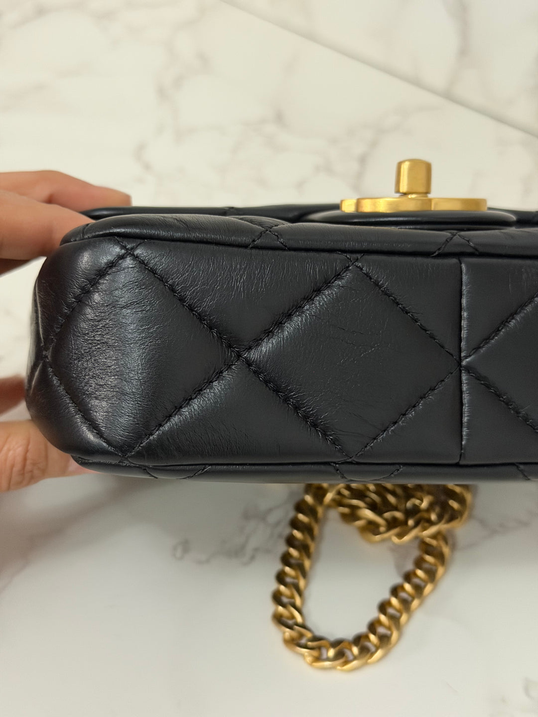 CHANEL Resin CC Black Lambskin Aged GHW Seasonal Flap Bag 2023