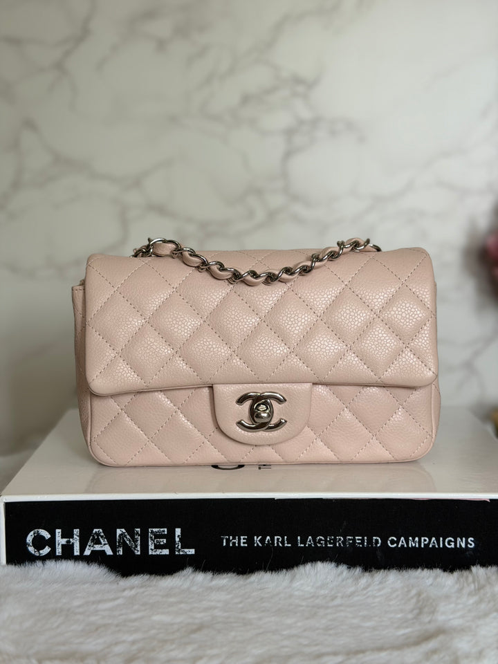 CHANEL series 18 Light Sakura Pink Caviar SHW Mini Rectangular Flap Bag 2014 14C collection