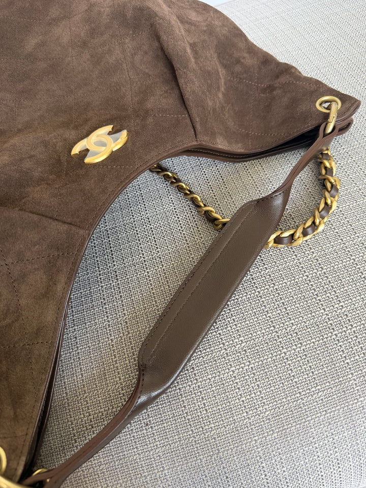 CHANEL 26C Brown Suede Maxi Hobo Bag 2026