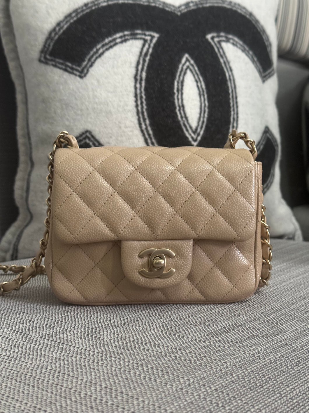 Chanel series 20 15C 2014/2015 Cruise Collection Pearly Beige Caviar Brushed GHW Square Mini Flap Bag