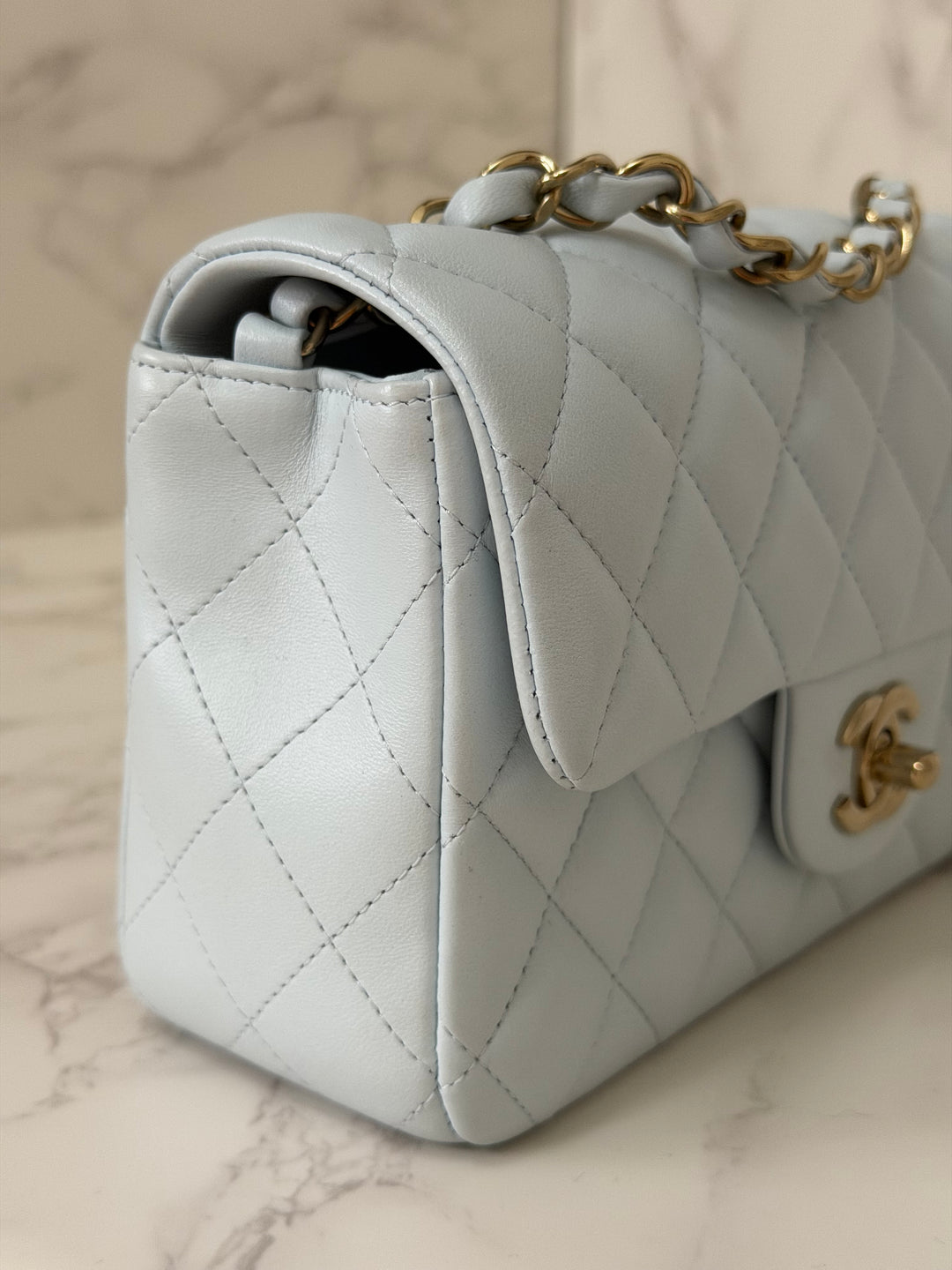 CHANEL 25S collection 2025 Light Baby Blue Lambskin LGHW Mini Rectangular Flap Bag