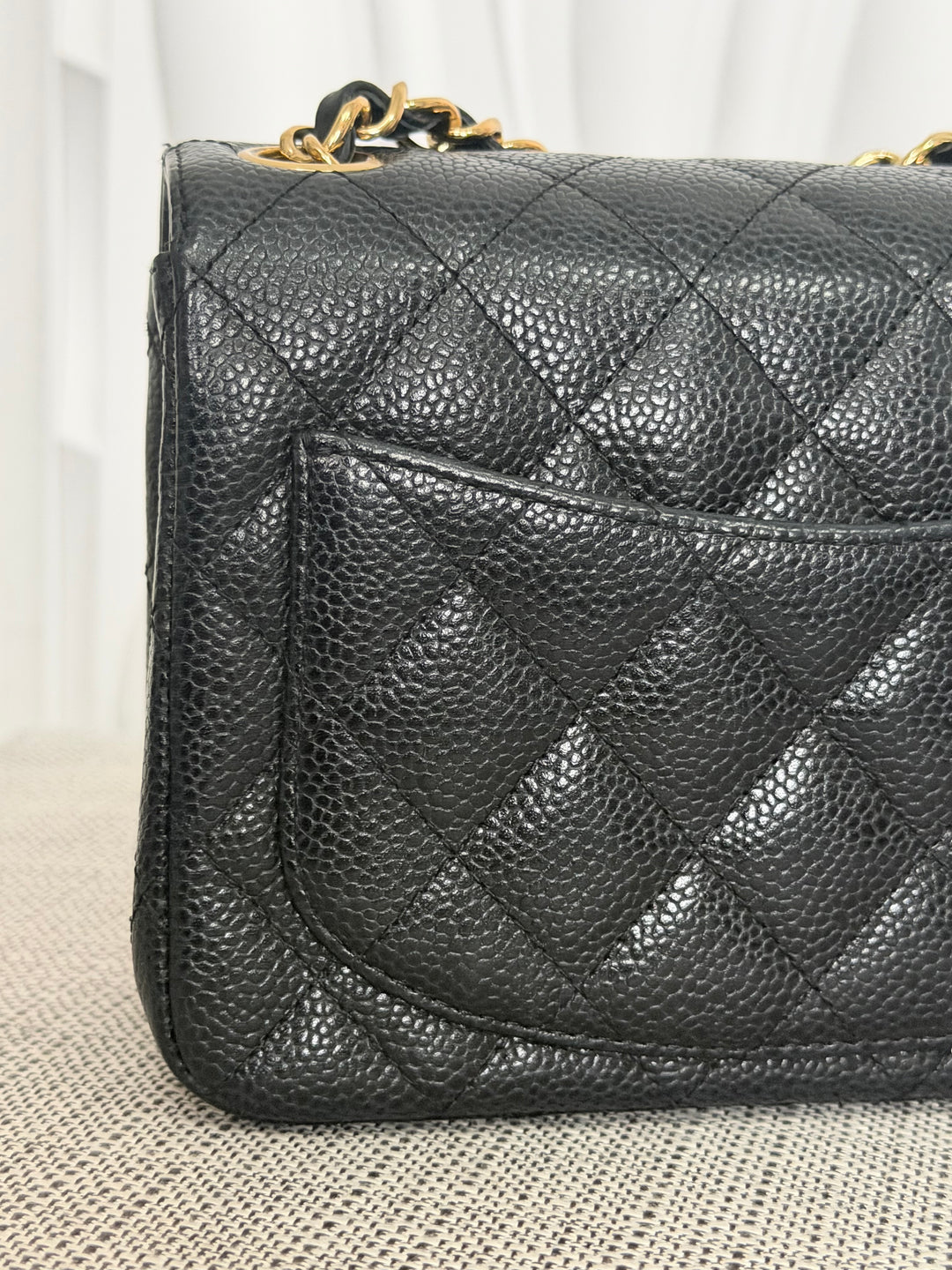 CHANEL series 13 Black Caviar GHW Vintage Square Mini Flap Bag with Edge stitching