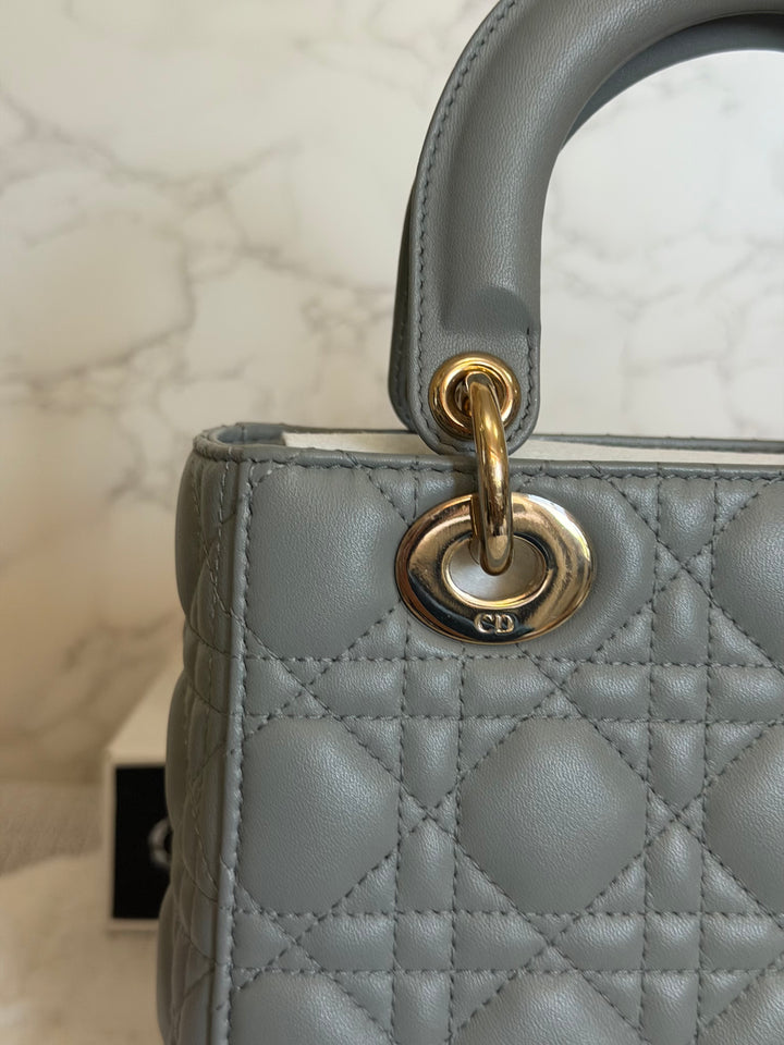 DIOR Lady Dior Grey Lambskin ABCDior size Small 2022 LGHW