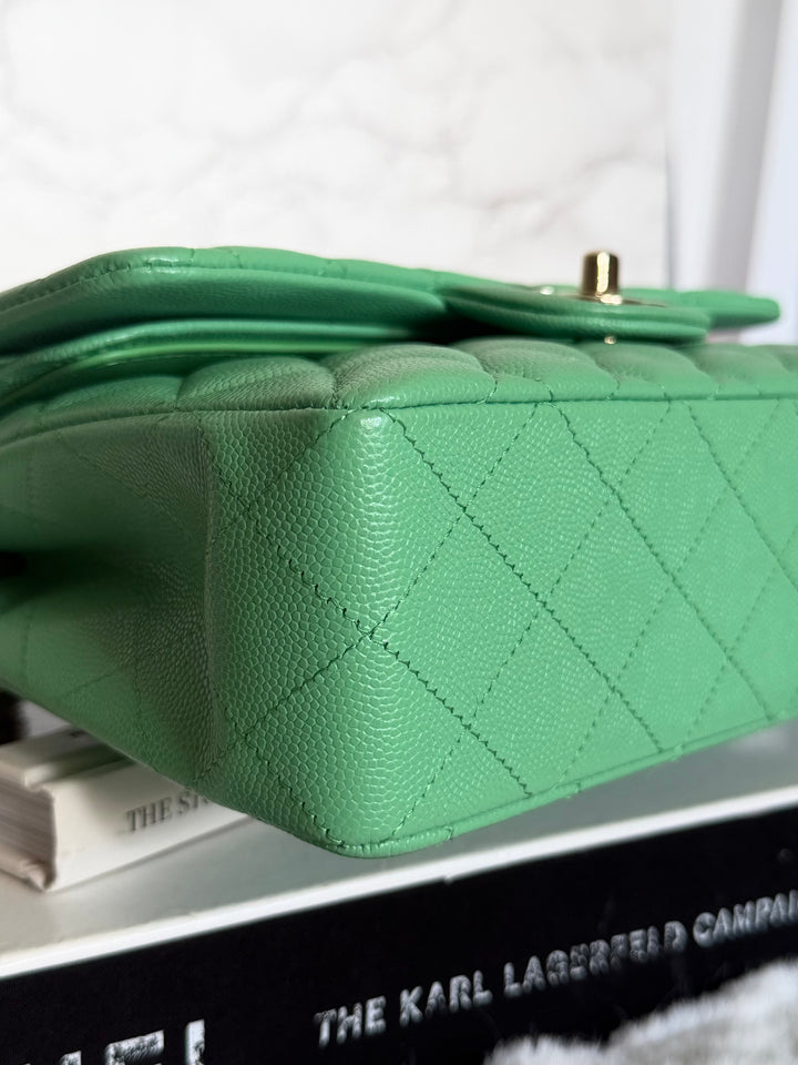 CHANEL 21P Avocado Green Caviar LGHW Small Timeless Classic Double Flap Bag 2021