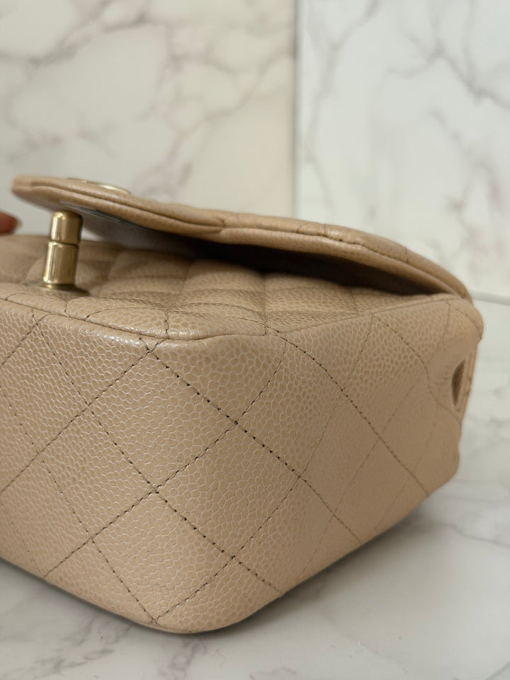 Chanel series 20 15C collection 2014/2015 Pearly Beige Caviar Brushed GHW Square Mini Flap Bag