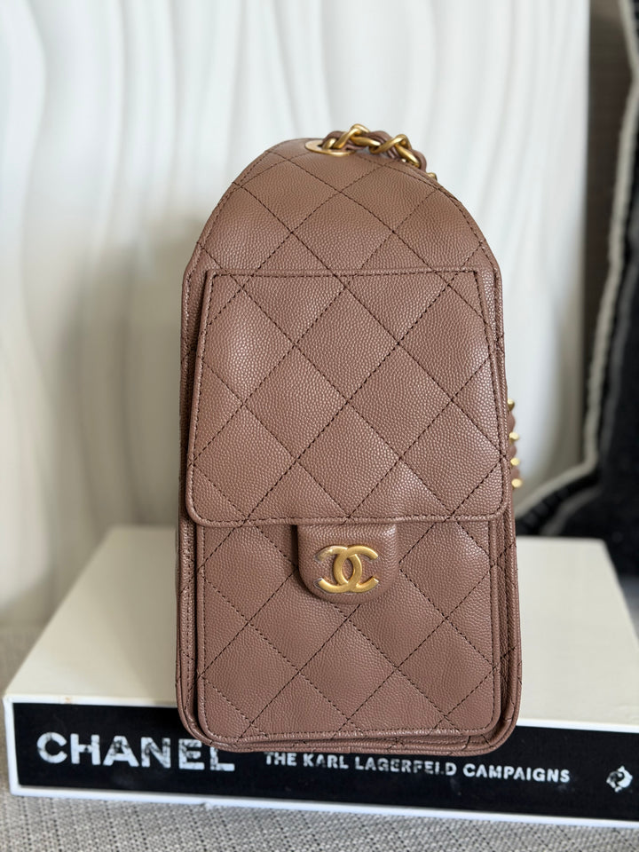 CHANEL 26P collection Brown Caviar 25 Hobo Bag Aged GHW Size SMALL
