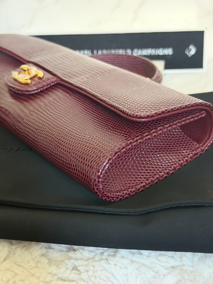 CHANEL 26A Matthieu Blazy Clutch with Top Handle in Burgundy Lizard-Embossed Calfskin with Light Gold Hardware 2026
