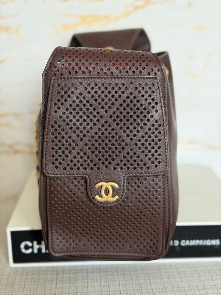 CHANEL 26S 25 Hobo Bag in Perforated BROWN Calf skin Aged GHW size SMALL