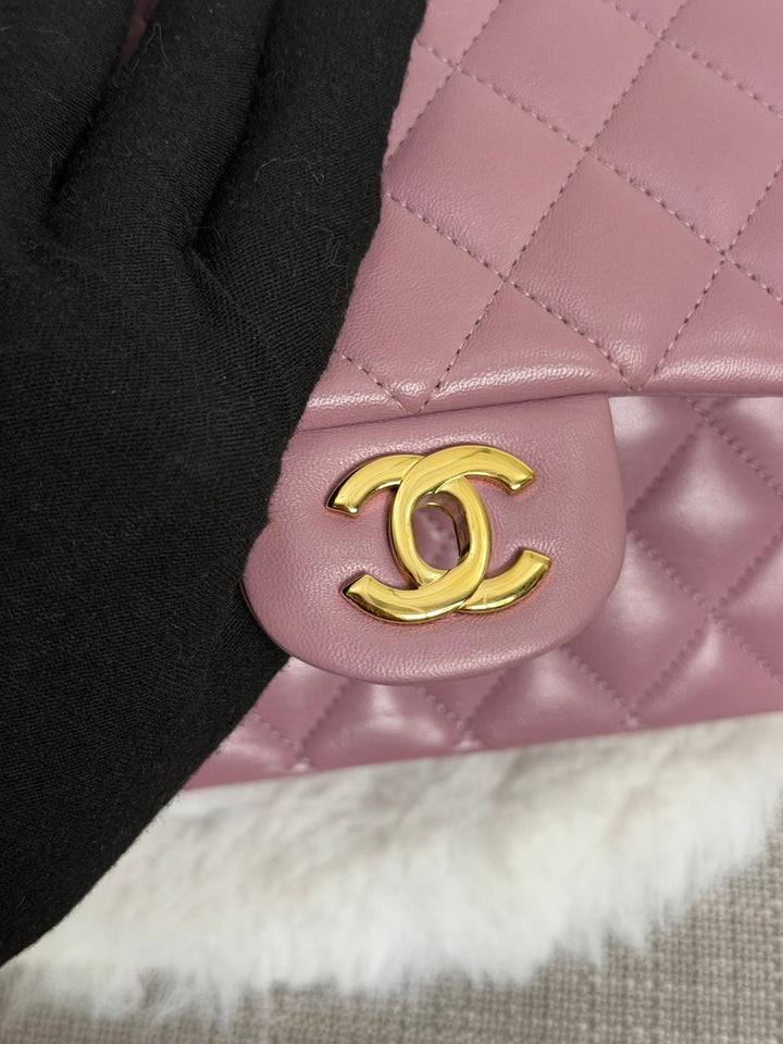 CHANEL series 21 Mauve Pink Purple Lambskin LGHW Medium ML Timeless Classic Double Flap Bag 2015