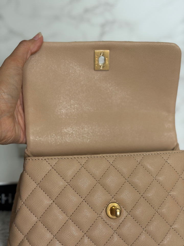 CHANEL series 29 Beige Caviar Aged GHW Deep burgundy Lizard Handle Coco Handle size Small 2019/2020