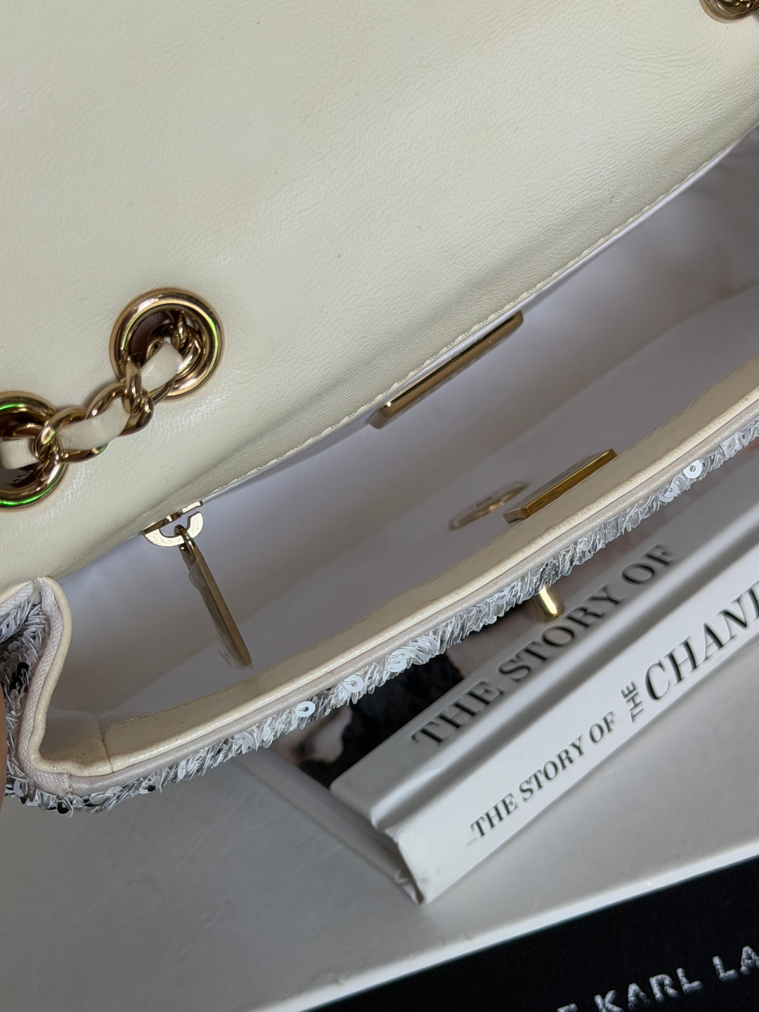 CHANEL 22C White and Black Sequin SMALL Flap Bag LGHW 2022