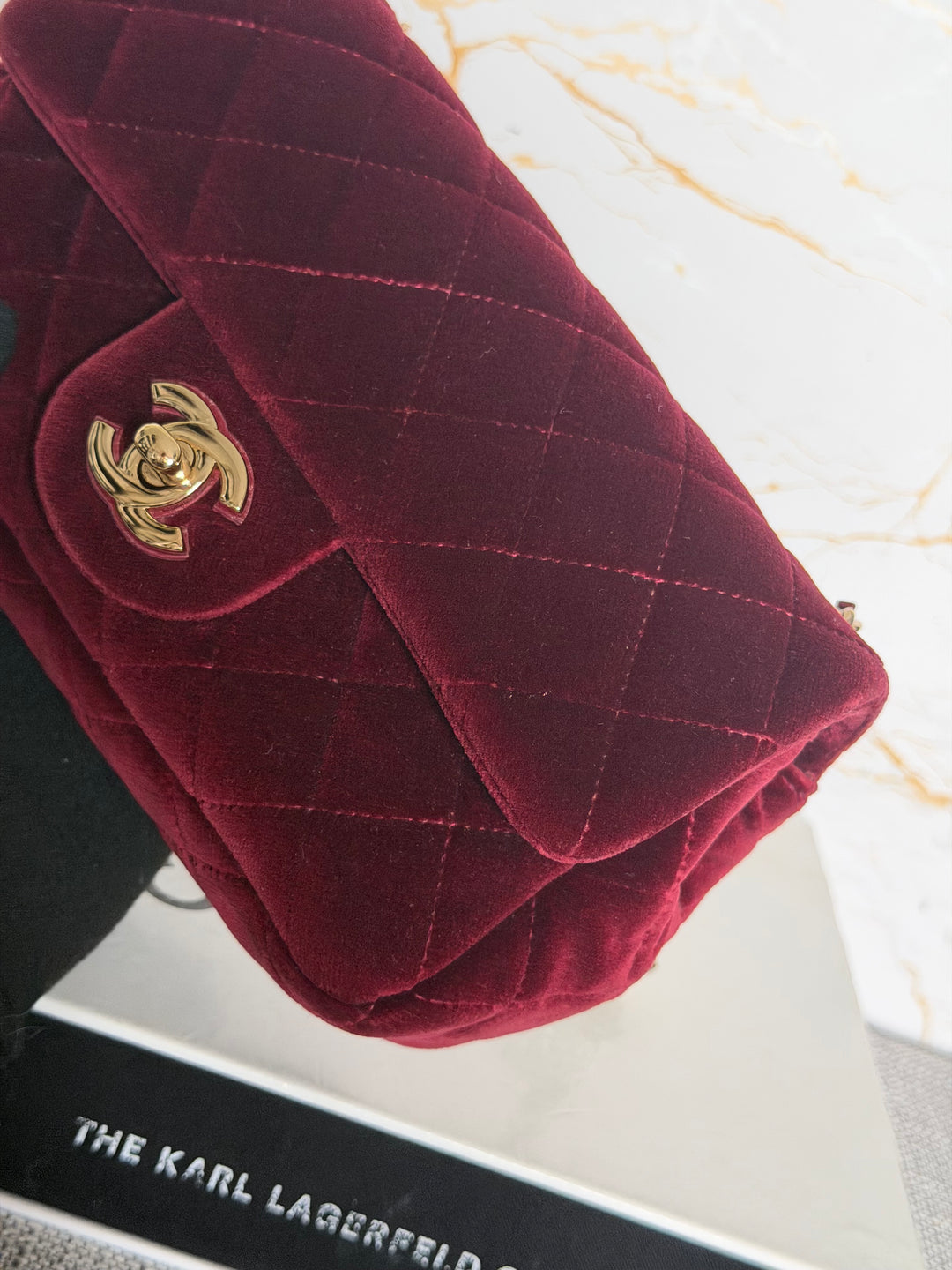 CHANEL series 31 Burgundy Dark Red Velvet Crystal Pearl Crush Adjustable Strap Mini Rectangular Flap Bag 2020/2021
