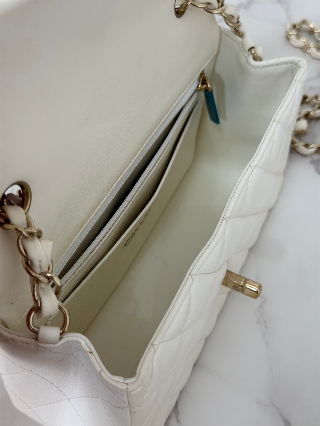 CHANEL series 23 2016 White Lambskin LGHW Mini Rectangular Flap Bag