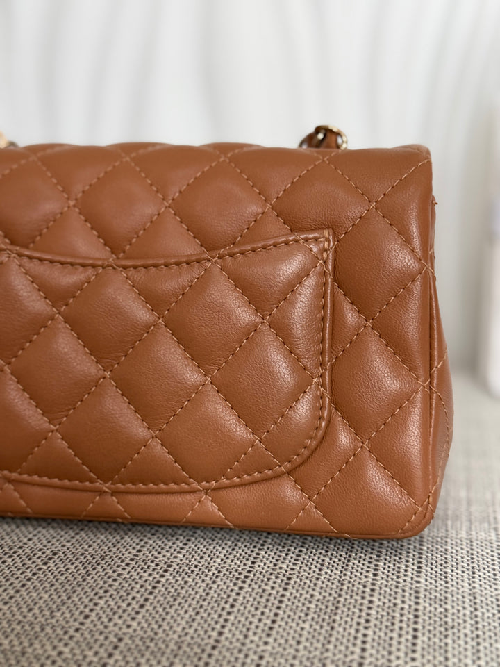 CHANEL 22S collection Caramel Brown NB356 Lambskin LGHW Mini Rectangular Flap Bag 2022