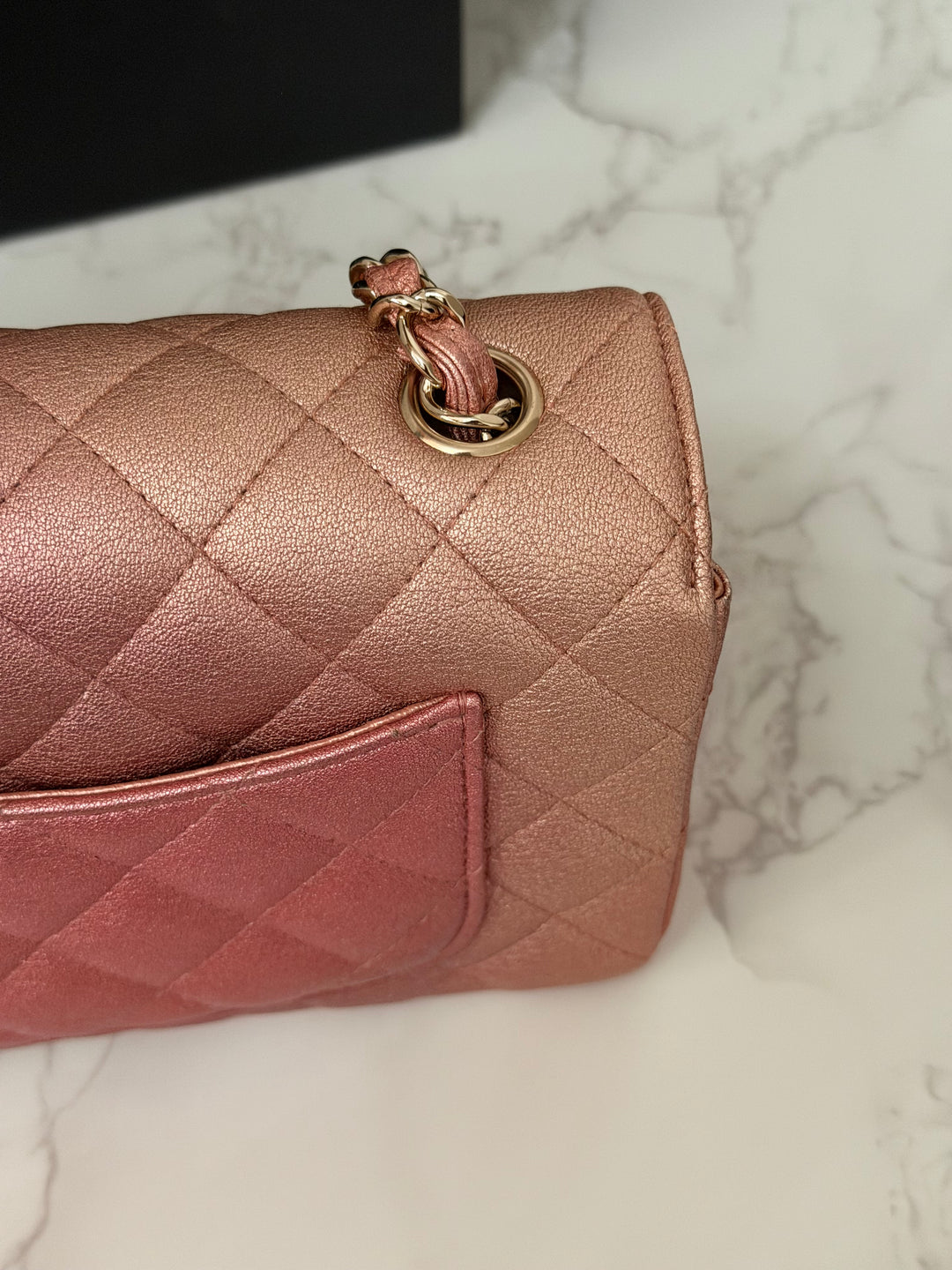 CHANEL 21S Ombré Rose Gold Metallic Copper Lambskin LGHW Mini Rectangular Flap Bag 2021