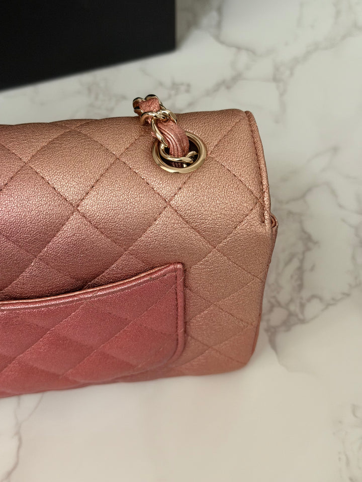 CHANEL 21S Ombré Rose Gold Metallic Copper Lambskin LGHW Mini Rectangular Flap Bag 2021