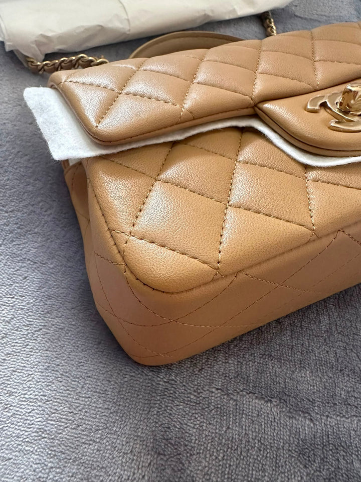 CHANEL Dark Beige LGHW Top Handle Mini Rectangular Flap Bag