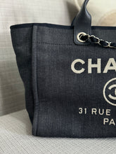 Load image into Gallery viewer, Chanel series 21 2015 Denim Deauville Tote with Leather Handle Size Medium (15 inches)
