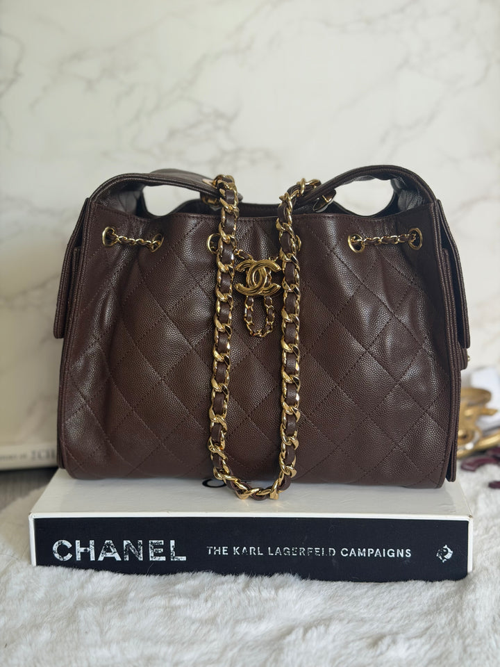 CHANEL 26B Chocolate brown Caviar LGHW 25 Hobo Bag size Small 2026