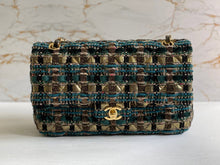 Load image into Gallery viewer, Chanel Turquoise Gold Tweed Classic Medium ML double flap bag from 19A collection Ancient Egypt

