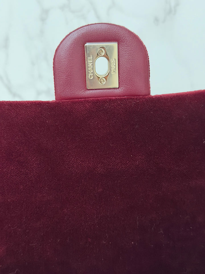 CHANEL series 31 Dark Red/Burgundy Velvet Adjustable Crystal Pearl Crush Mini Rectangular Flap Bag LGHW 2020/2021