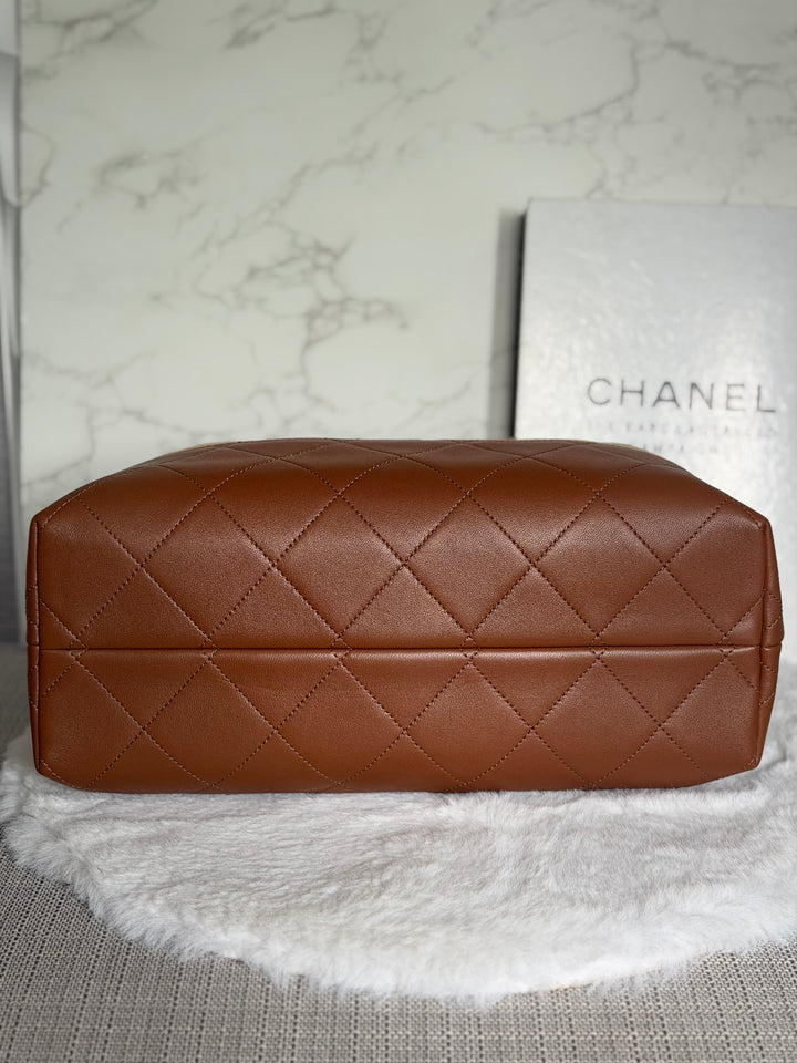 CHANEL 26S Beige Suede and Brown Leather Shopping Tote Bag 2026 size Small