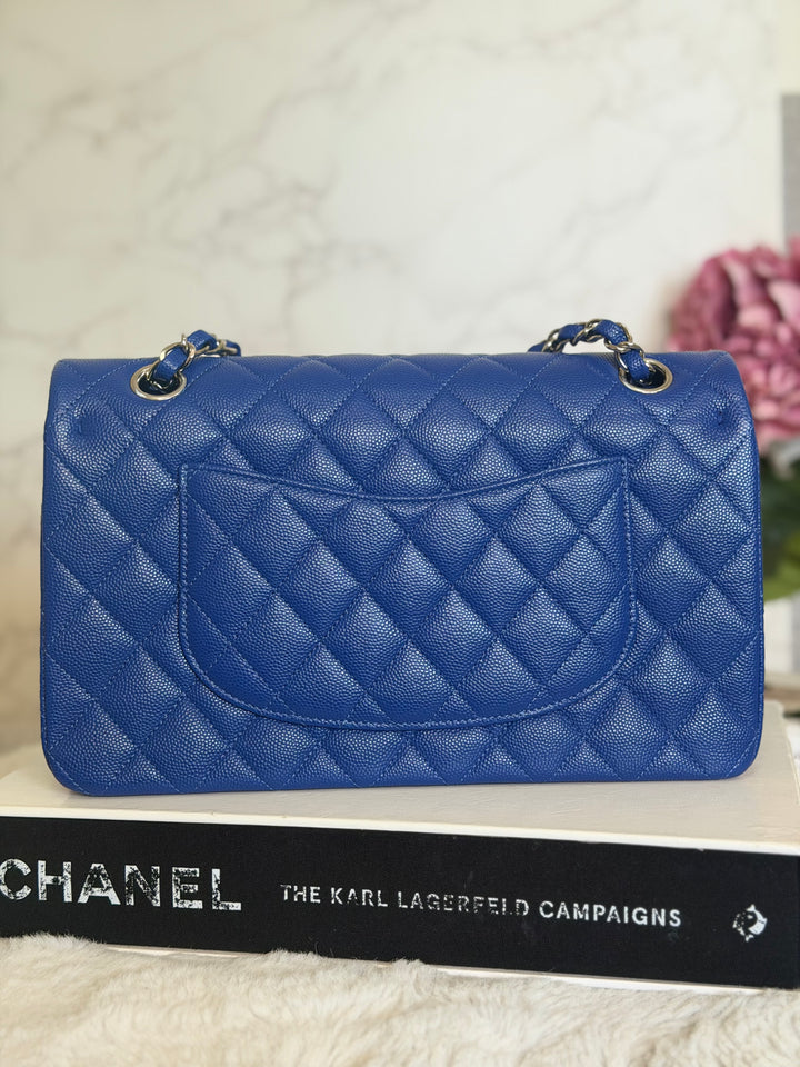 CHANEL Dark Blue Caviar SHW Medium ML Classic Timeless Double Flap Bag 21K collection 2021