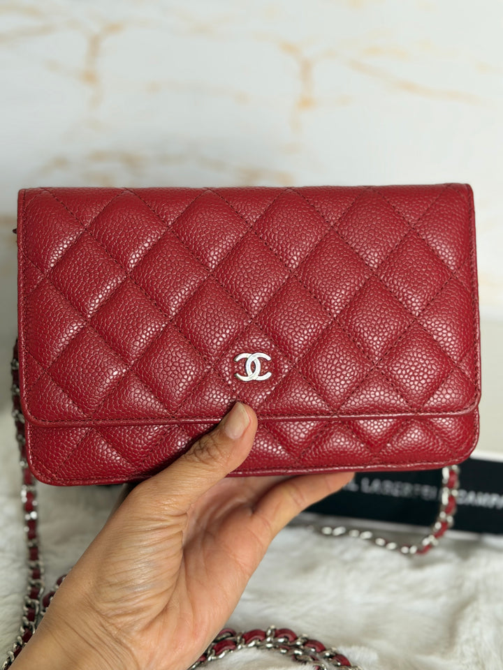 CHANEL series 19 Red Caviar Classic Wallet on chain (WOC) SHW 2014/2015