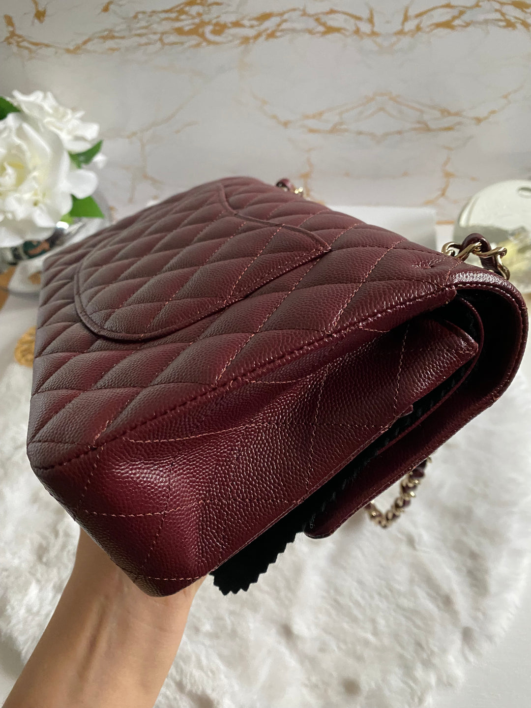 CHANEL 21B Collection Burgundy Caviar LGHW Medium M/L Timeless Classic Double Flap Bag 11.12