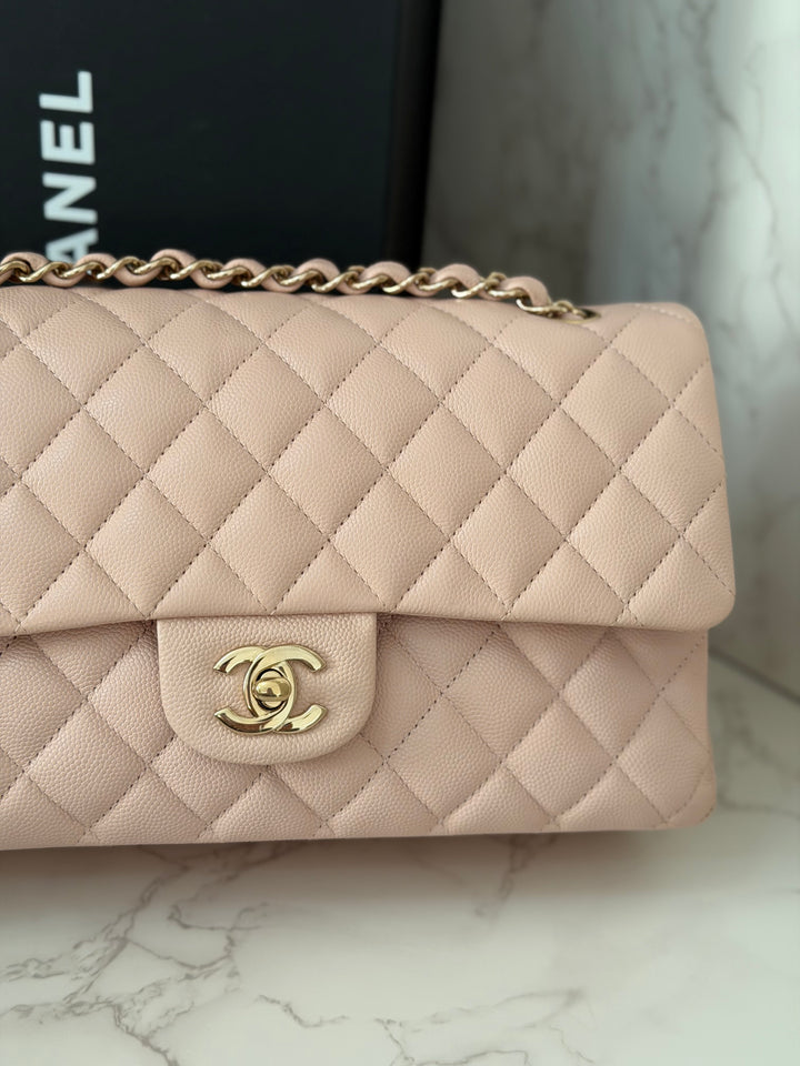 CHANEL 21C 2021 Rose Clair Caviar LGHW Medium ML 11.12 Timeless Classic Double Flap Bag