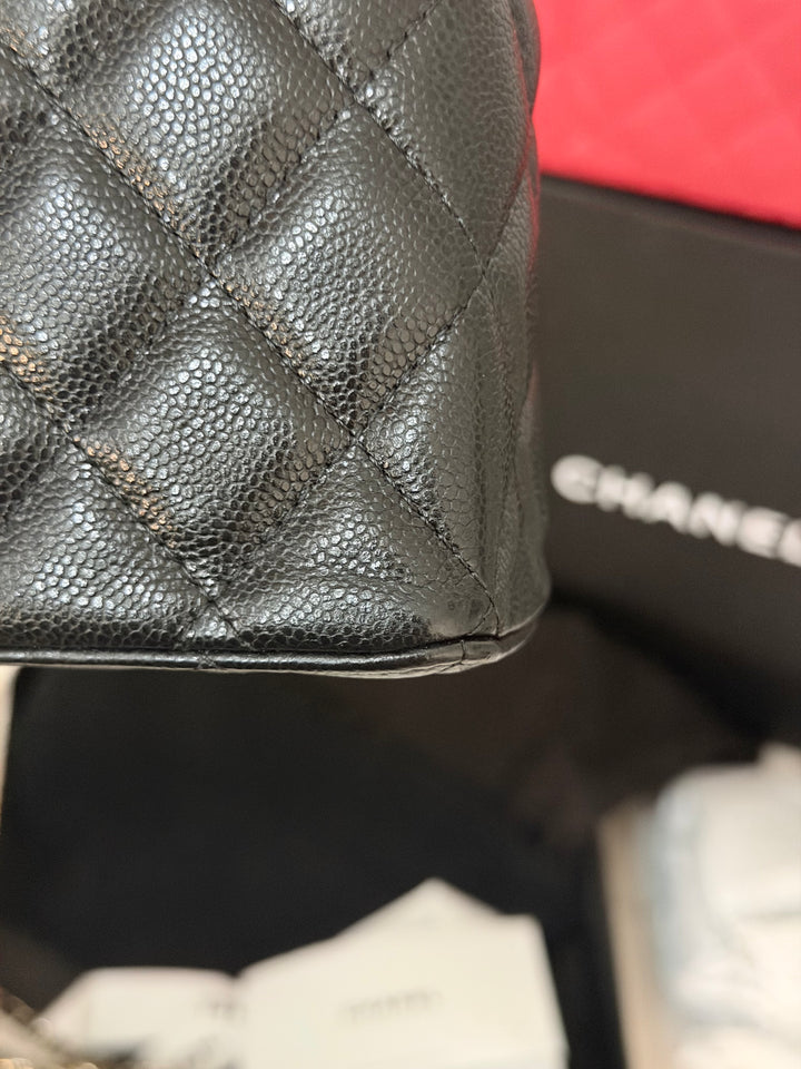 CHANEL Black Caviar LGHW Long Vanity with top handle and detachable chain