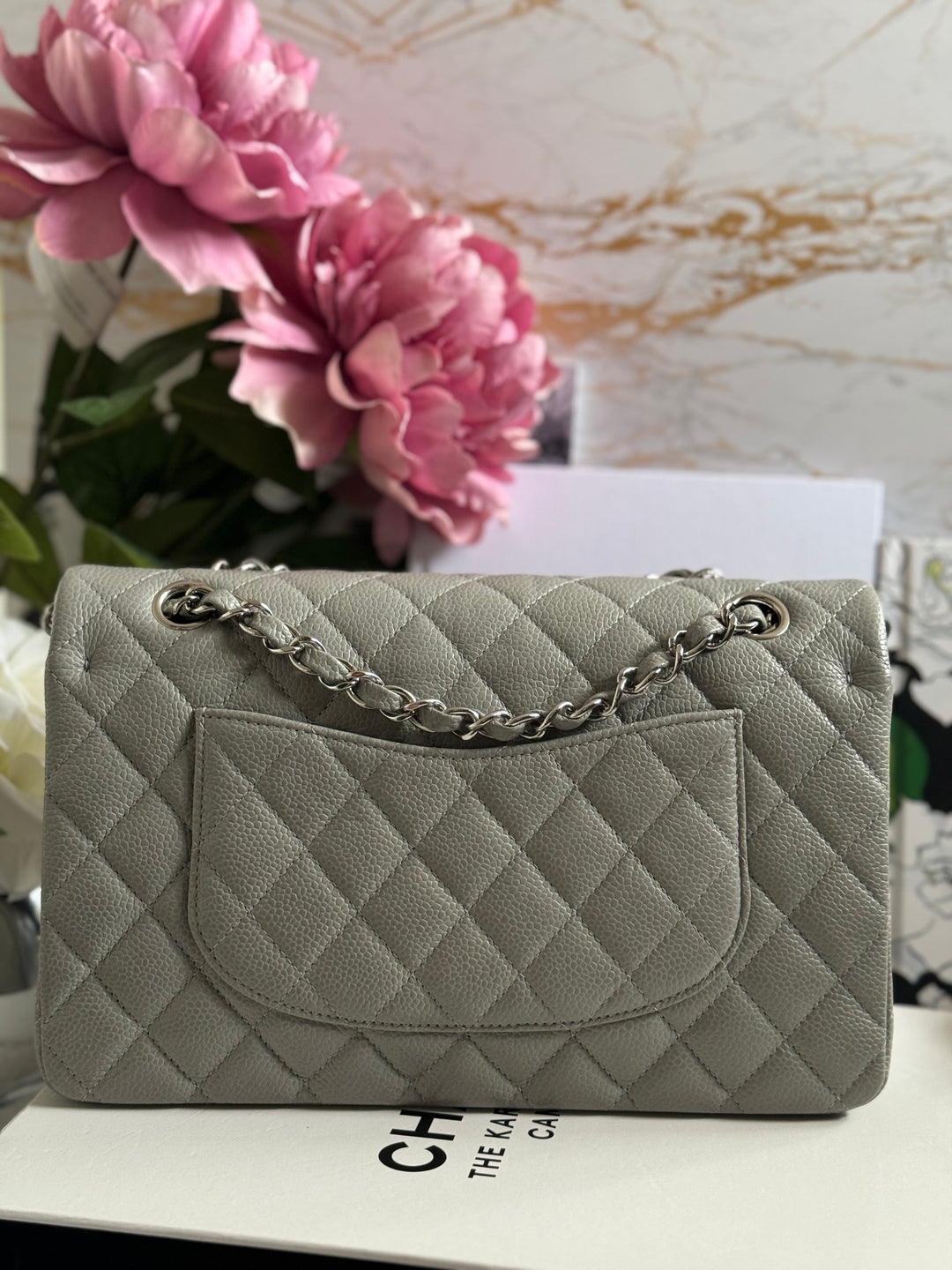 CHANEL series 19 Grey Caviar SHW Medium ML Double Flap Bag 14B collection 2014