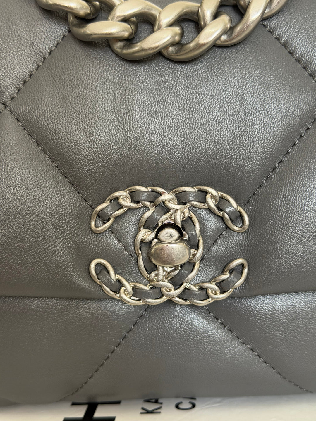 CHANEL Dark Grey Lambskin 19 Size SMALL/MEDIUM Mixed HW Flap Bag 2022 Microchipped