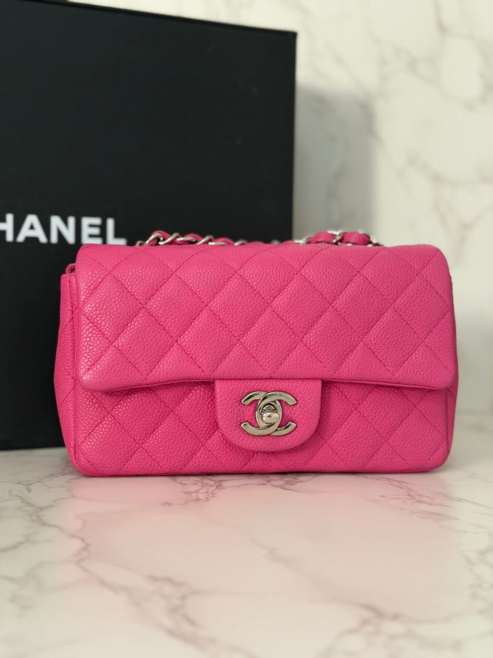 CHANEL series 17 2012/2013 Suede Hot Pink Caviar SHW Mini Rectangular Flap Bag