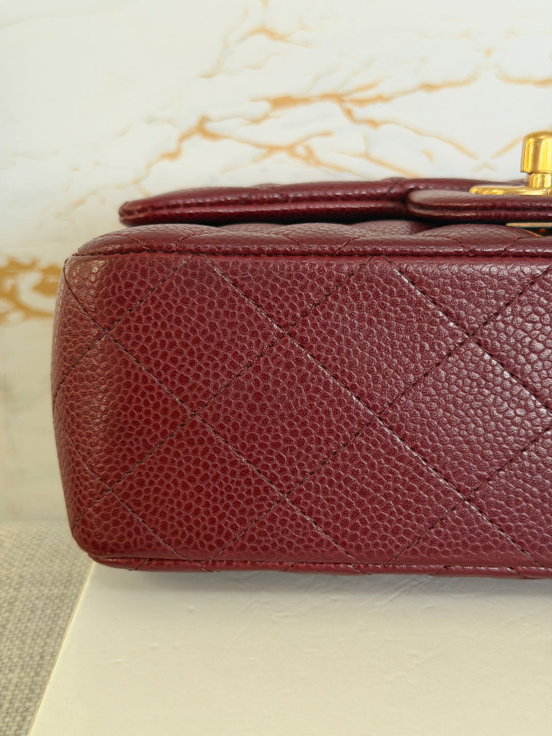 CHANEL series 21 15B collection Burgundy Caviar GHW Mini Rectangular Flap Bag 2015 RARE